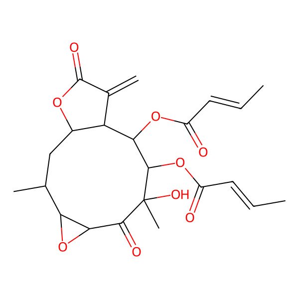 2D Structure of (9-But-2-enoyloxy-8-hydroxy-3,8-dimethyl-12-methylidene-7,13-dioxo-5,14-dioxatricyclo[9.3.0.04,6]tetradecan-10-yl) but-2-enoate