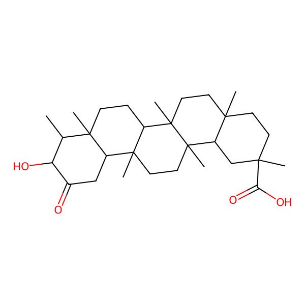 2D Structure of (2R,4aR,6aS,6aR,6bS,8aS,9R,10S,12aS,14aS,14bR)-10-hydroxy-2,4a,6a,6a,8a,9,14a-heptamethyl-11-oxo-3,4,5,6,6b,7,8,9,10,12,12a,13,14,14b-tetradecahydro-1H-picene-2-carboxylic acid