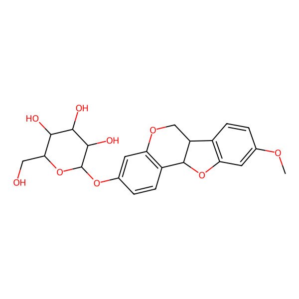 2D Structure of (2S,3R,4S,5R,6S)-2-[[(6aR,11aR)-9-methoxy-6a,11a-dihydro-6H-[1]benzofuro[3,2-c]chromen-3-yl]oxy]-6-(hydroxymethyl)oxane-3,4,5-triol