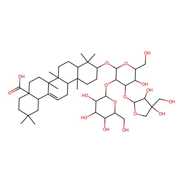 2D Structure of (4aS,6aR,6aS,6bR,8aR,10S,12aR,14bS)-10-[(2R,3R,4S,5R,6R)-4-[(2S,3R,4R)-3,4-dihydroxy-4-(hydroxymethyl)oxolan-2-yl]oxy-5-hydroxy-6-(hydroxymethyl)-3-[(2S,3R,4S,5S,6R)-3,4,5-trihydroxy-6-(hydroxymethyl)oxan-2-yl]oxyoxan-2-yl]oxy-2,2,6a,6b,9,9,12a-heptamethyl-1,3,4,5,6,6a,7,8,8a,10,11,12,13,14b-tetradecahydropicene-4a-carboxylic acid