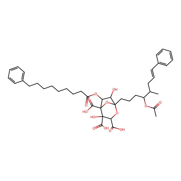 2D Structure of 1-(4-Acetyloxy-5-methyl-8-phenyloct-7-enyl)-4,7-dihydroxy-6-(9-phenylnonanoyloxy)-2,8-dioxabicyclo[3.2.1]octane-3,4,5-tricarboxylic acid