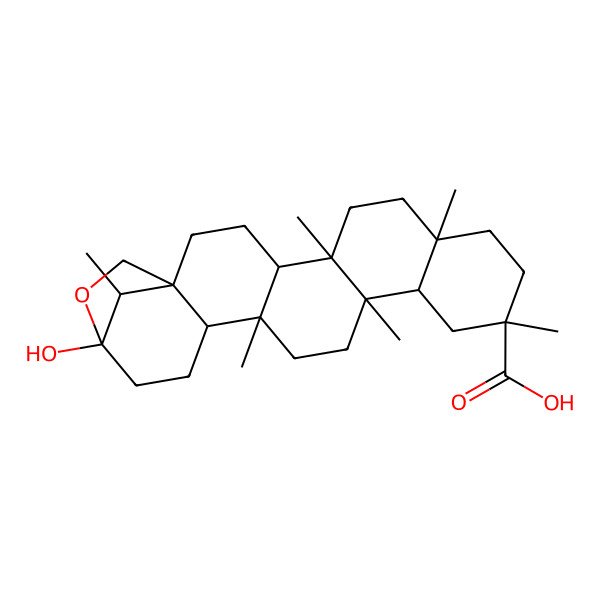 2D Structure of (1S,4S,5R,8R,11R,13R,14S,17R,18S,21S,24R)-21-hydroxy-5,8,11,14,17,24-hexamethyl-22-oxahexacyclo[19.2.1.01,18.04,17.05,14.08,13]tetracosane-11-carboxylic acid