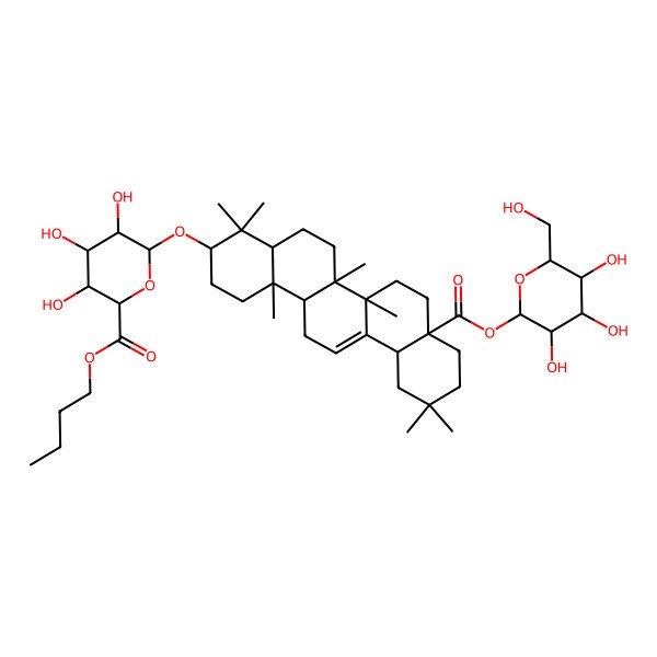 2D Structure of butyl (2S,3S,4S,5R,6R)-6-[[(3S,4aR,6aR,6bS,8aS,12aS,14aR,14bR)-4,4,6a,6b,11,11,14b-heptamethyl-8a-[(3R,4S,5S,6R)-3,4,5-trihydroxy-6-(hydroxymethyl)oxan-2-yl]oxycarbonyl-1,2,3,4a,5,6,7,8,9,10,12,12a,14,14a-tetradecahydropicen-3-yl]oxy]-3,4,5-trihydroxyoxane-2-carboxylate