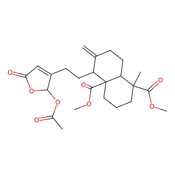 2D Structure of dimethyl 5-[2-(2-acetyloxy-5-oxo-2H-furan-3-yl)ethyl]-1-methyl-6-methylidene-3,4,5,7,8,8a-hexahydro-2H-naphthalene-1,4a-dicarboxylate