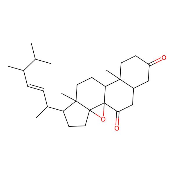2D Structure of (1R,3S,6R,7R,11S)-6-[(E,2R,5R)-5,6-dimethylhept-3-en-2-yl]-7,11-dimethyl-2-oxapentacyclo[8.8.0.01,3.03,7.011,16]octadecane-14,18-dione