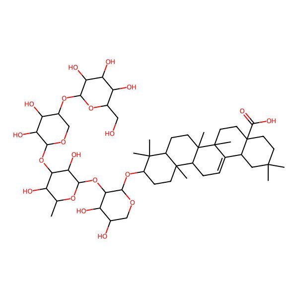 2D Structure of (4aS,6aR,6aS,6bR,8aR,10S,12aR,14bS)-10-[(2S,3R,4S,5S)-3-[(2S,3R,4R,5S,6S)-4-[(2S,3R,4S,5R)-3,4-dihydroxy-5-[(2S,3R,4S,5S,6R)-3,4,5-trihydroxy-6-(hydroxymethyl)oxan-2-yl]oxyoxan-2-yl]oxy-3,5-dihydroxy-6-methyloxan-2-yl]oxy-4,5-dihydroxyoxan-2-yl]oxy-2,2,6a,6b,9,9,12a-heptamethyl-1,3,4,5,6,6a,7,8,8a,10,11,12,13,14b-tetradecahydropicene-4a-carboxylic acid