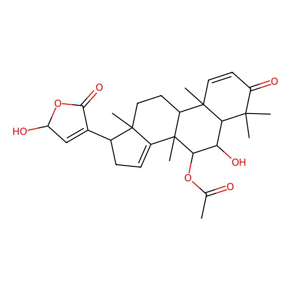 2D Structure of [(5R,6R,7S,8R,9R,10R,13S,17R)-6-hydroxy-17-[(2R)-2-hydroxy-5-oxo-2H-furan-4-yl]-4,4,8,10,13-pentamethyl-3-oxo-5,6,7,9,11,12,16,17-octahydrocyclopenta[a]phenanthren-7-yl] acetate