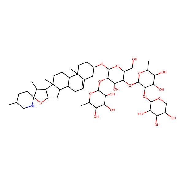 2D Structure of (2S,3R,4R,5R,6S)-2-[(2R,3R,4S,5S,6R)-5-[(2S,3R,4R,5R,6S)-4,5-dihydroxy-6-methyl-3-[(2S,3R,4S,5R)-3,4,5-trihydroxyoxan-2-yl]oxyoxan-2-yl]oxy-4-hydroxy-6-(hydroxymethyl)-2-[(1S,2S,4S,5'R,6R,7S,8R,9S,12S,13R,16S)-5',7,9,13-tetramethylspiro[5-oxapentacyclo[10.8.0.02,9.04,8.013,18]icos-18-ene-6,2'-piperidine]-16-yl]oxyoxan-3-yl]oxy-6-methyloxane-3,4,5-triol