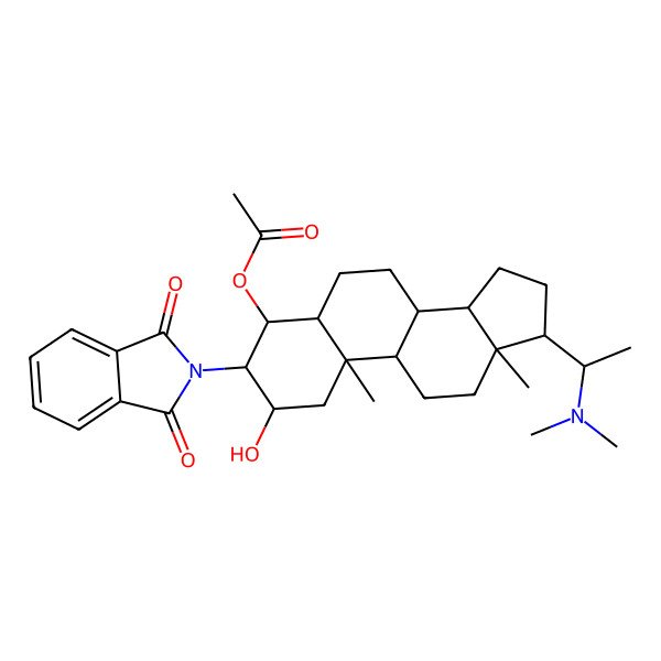 2D Structure of [(2R,3S,4R,5S,8S,9S,10R,13S,14S,17S)-17-[(1S)-1-(dimethylamino)ethyl]-3-(1,3-dioxoisoindol-2-yl)-2-hydroxy-10,13-dimethyl-2,3,4,5,6,7,8,9,11,12,14,15,16,17-tetradecahydro-1H-cyclopenta[a]phenanthren-4-yl] acetate