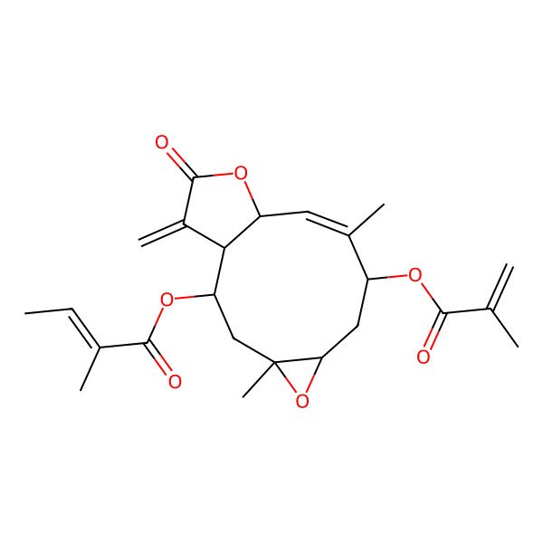 2D Structure of [(1R,2R,4R,6R,8S,9Z,11R)-4,9-dimethyl-14-methylidene-8-(2-methylprop-2-enoyloxy)-13-oxo-5,12-dioxatricyclo[9.3.0.04,6]tetradec-9-en-2-yl] (Z)-2-methylbut-2-enoate