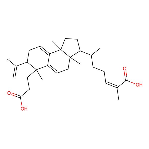 2D Structure of (Z,6R)-6-[(3R,3aR,6S,7S,9bR)-6-(2-carboxyethyl)-3a,6,9b-trimethyl-7-prop-1-en-2-yl-1,2,3,4,7,8-hexahydrocyclopenta[a]naphthalen-3-yl]-2-methylhept-2-enoic acid
