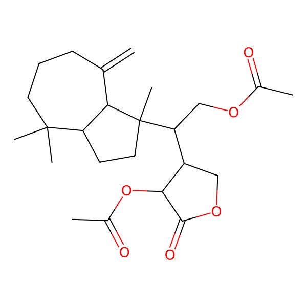 2D Structure of [(2R)-2-[(1R,3aR,8aS)-1,4,4-trimethyl-8-methylidene-3,3a,5,6,7,8a-hexahydro-2H-azulen-1-yl]-2-[(3R,4S)-4-acetyloxy-5-oxooxolan-3-yl]ethyl] acetate