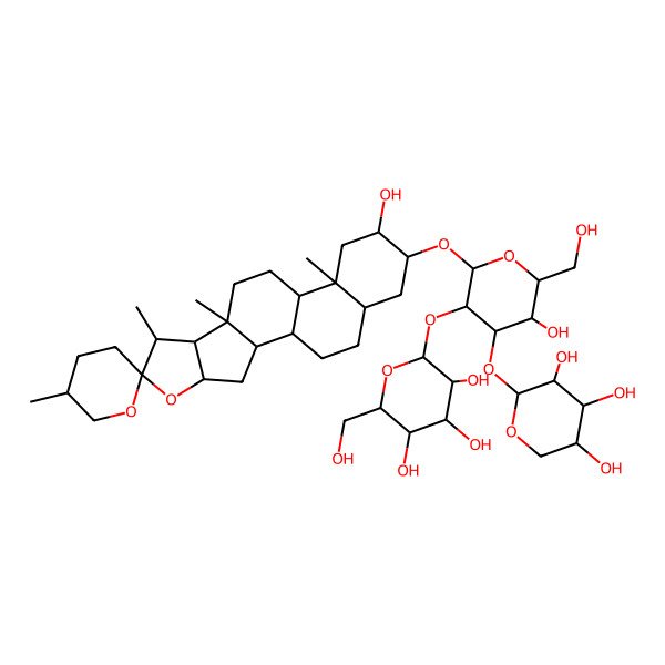 2D Structure of 2-[5-Hydroxy-6-(hydroxymethyl)-2-(15-hydroxy-5',7,9,13-tetramethylspiro[5-oxapentacyclo[10.8.0.02,9.04,8.013,18]icosane-6,2'-oxane]-16-yl)oxy-4-(3,4,5-trihydroxyoxan-2-yl)oxyoxan-3-yl]oxy-6-(hydroxymethyl)oxane-3,4,5-triol