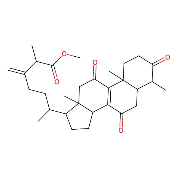 2D Structure of methyl (2S,6R)-2-methyl-3-methylidene-6-[(4S,5S,10S,13R,14R,17R)-4,10,13-trimethyl-3,7,11-trioxo-1,2,4,5,6,12,14,15,16,17-decahydrocyclopenta[a]phenanthren-17-yl]heptanoate