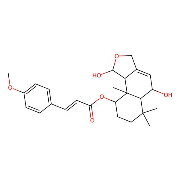 2D Structure of (1,5-Dihydroxy-6,6,9a-trimethyl-1,3,5,5a,7,8,9,9b-octahydrobenzo[e][2]benzofuran-9-yl) 3-(4-methoxyphenyl)prop-2-enoate