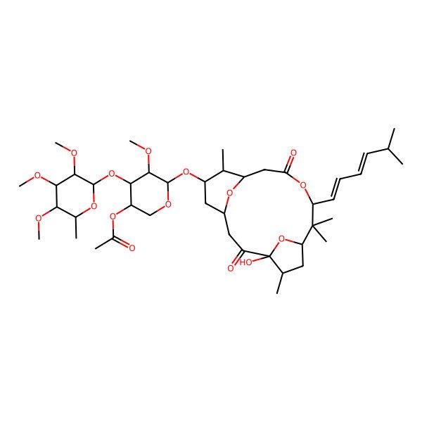 2D Structure of [(3R,4S,5R,6S)-6-[[(1S,4R,5R,7R,9R,13S,14S,15S)-4-hydroxy-5,8,8,14-tetramethyl-9-[(1E,3E)-5-methylhexa-1,3-dienyl]-3,11-dioxo-10,17,18-trioxatricyclo[11.3.1.14,7]octadecan-15-yl]oxy]-5-methoxy-4-[(2S,3S,4R,5R,6S)-3,4,5-trimethoxy-6-methyloxan-2-yl]oxyoxan-3-yl] acetate