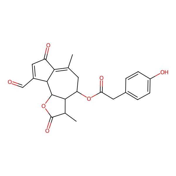 2D Structure of (5a,6a,8a,11a)-8-Hydroxy-2-oxo-1(10),3-guaiadien-12,6-olide-15-al 8-(4-hydroxyphenylacetate)