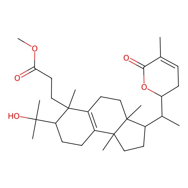 2D Structure of Methyl 3-[7-(2-hydroxypropan-2-yl)-3a,6,9b-trimethyl-3-[1-(5-methyl-6-oxo-2,3-dihydropyran-2-yl)ethyl]-1,2,3,4,5,7,8,9-octahydrocyclopenta[a]naphthalen-6-yl]propanoate