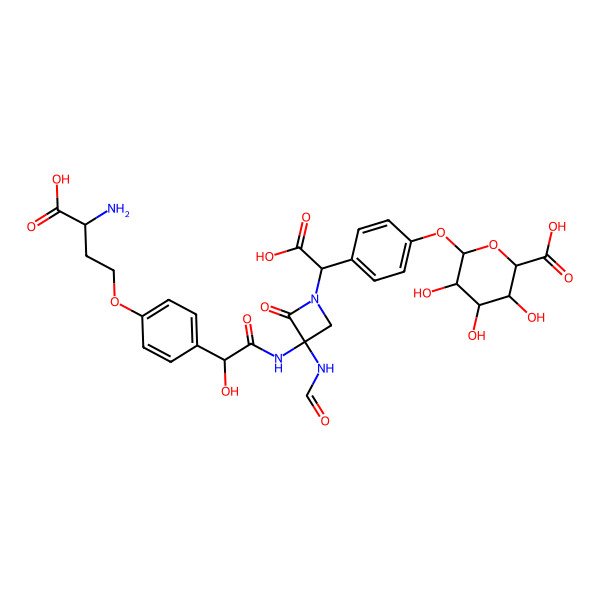 2D Structure of (2S,3S,4S,5R,6S)-6-[4-[(R)-[(3S)-3-[[2-[4-[(3R)-3-amino-3-carboxypropoxy]phenyl]-2-hydroxyacetyl]amino]-3-formamido-2-oxoazetidin-1-yl]-carboxymethyl]phenoxy]-3,4,5-trihydroxyoxane-2-carboxylic acid