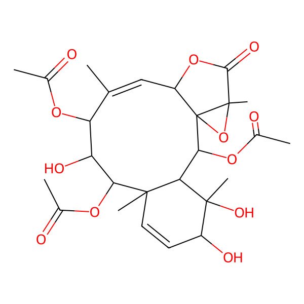 2D Structure of [(1S,2S,3S,4S,5R,8R,9R,10R,11S,12Z,14S,17R)-2,9-diacetyloxy-4,5,10-trihydroxy-4,8,12,17-tetramethyl-16-oxo-15,18-dioxatetracyclo[12.4.0.01,17.03,8]octadeca-6,12-dien-11-yl] acetate