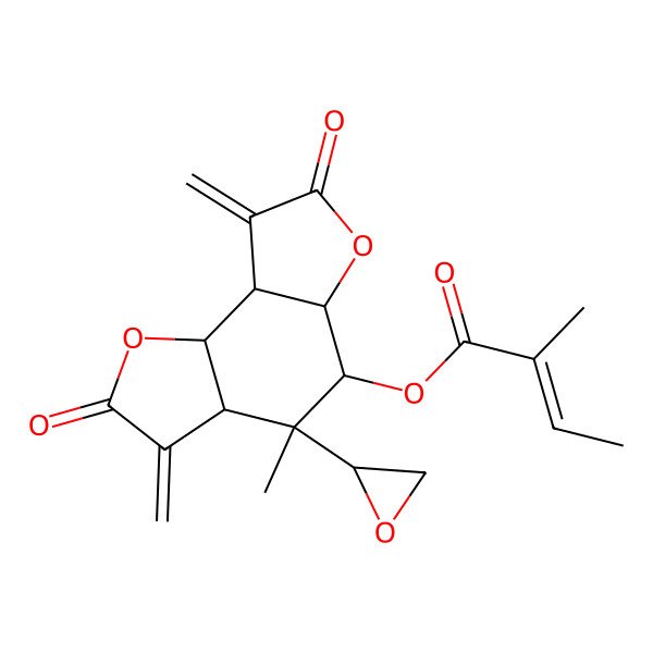 2D Structure of [4-methyl-3,8-dimethylidene-4-(oxiran-2-yl)-2,7-dioxo-5,5a,8a,8b-tetrahydro-3aH-furo[2,3-g][1]benzofuran-5-yl] 2-methylbut-2-enoate