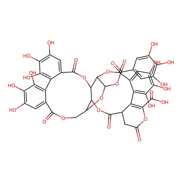 2D Structure of (1R,3S,4R,18R,21R,22S)-9,10,11,27,28,29,32,33,34-nonahydroxy-6,16,19,24,37-pentaoxo-3-(3,4,5-trihydroxybenzoyl)oxy-2,5,15,20,23,38-hexaoxaheptacyclo[19.18.0.04,22.07,12.013,18.025,30.031,36]nonatriaconta-7,9,11,13,25,27,29,31,33,35-decaene-14-carboxylic acid