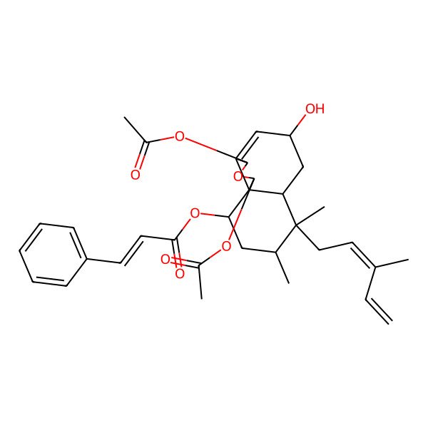 2D Structure of [1,3-Diacetyloxy-5-hydroxy-7,8-dimethyl-7-(3-methylpenta-2,4-dienyl)-1,3,5,6,6a,8,9,10-octahydrobenzo[d][2]benzofuran-10-yl] 3-phenylprop-2-enoate