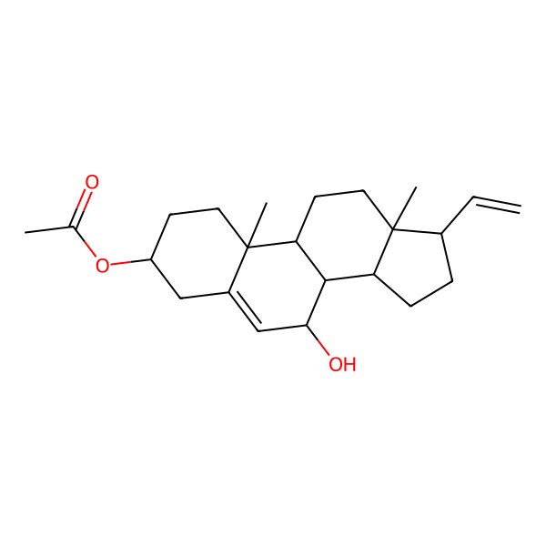 2D Structure of [(3R,7S,8S,9S,10R,13R,14S,17R)-17-ethenyl-7-hydroxy-10,13-dimethyl-2,3,4,7,8,9,11,12,14,15,16,17-dodecahydro-1H-cyclopenta[a]phenanthren-3-yl] acetate