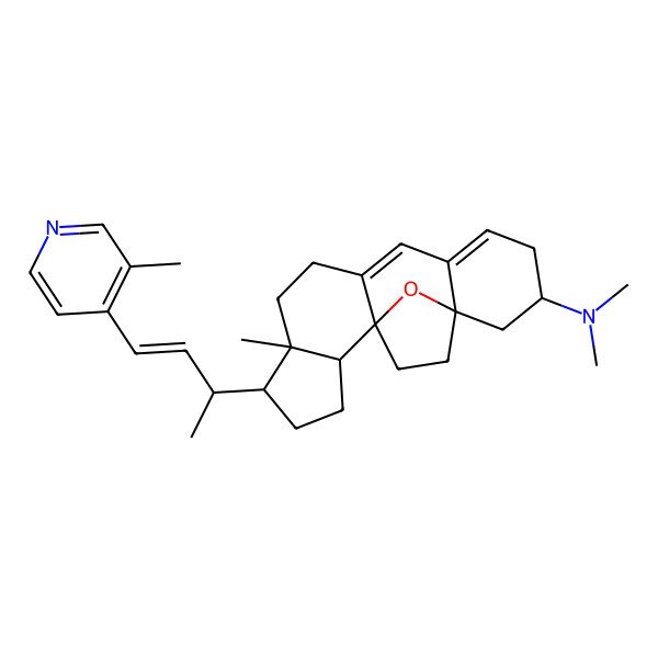 2D Structure of N,N,6-trimethyl-5-[4-(3-methyl-4-pyridinyl)but-3-en-2-yl]-19-oxapentacyclo[14.2.1.01,9.02,6.011,16]nonadeca-9,11-dien-14-amine
