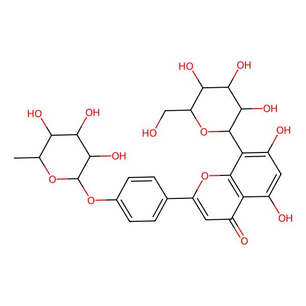2D Structure of 5,7-dihydroxy-8-[(2S,3R,4R,5S,6R)-3,4,5-trihydroxy-6-(hydroxymethyl)oxan-2-yl]-2-[4-[(2S,3S,4S,5S,6R)-3,4,5-trihydroxy-6-methyloxan-2-yl]oxyphenyl]chromen-4-one
