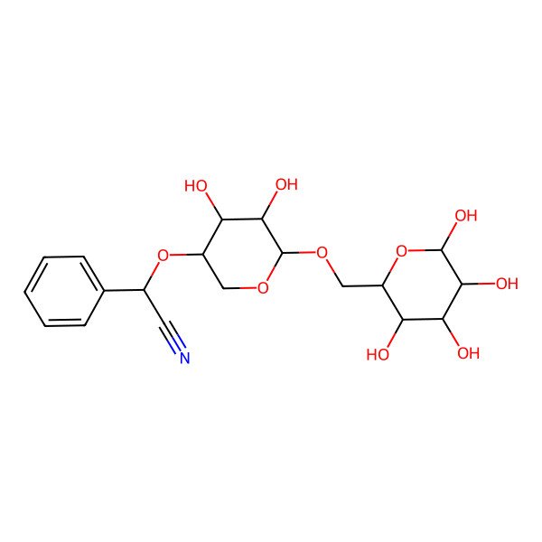 2D Structure of (2R)-2-[(3S,4R,5R,6R)-4,5-dihydroxy-6-[[(2R,3S,4S,5R,6R)-3,4,5,6-tetrahydroxyoxan-2-yl]methoxy]oxan-3-yl]oxy-2-phenylacetonitrile