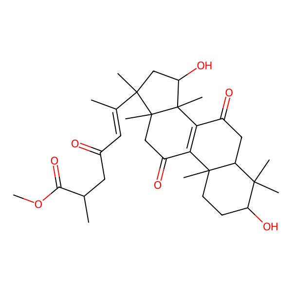 2D Structure of methyl (Z)-6-[(10S,13R,17S)-3,15-dihydroxy-4,4,10,13,14,17-hexamethyl-7,11-dioxo-1,2,3,5,6,12,15,16-octahydrocyclopenta[a]phenanthren-17-yl]-2-methyl-4-oxohept-5-enoate
