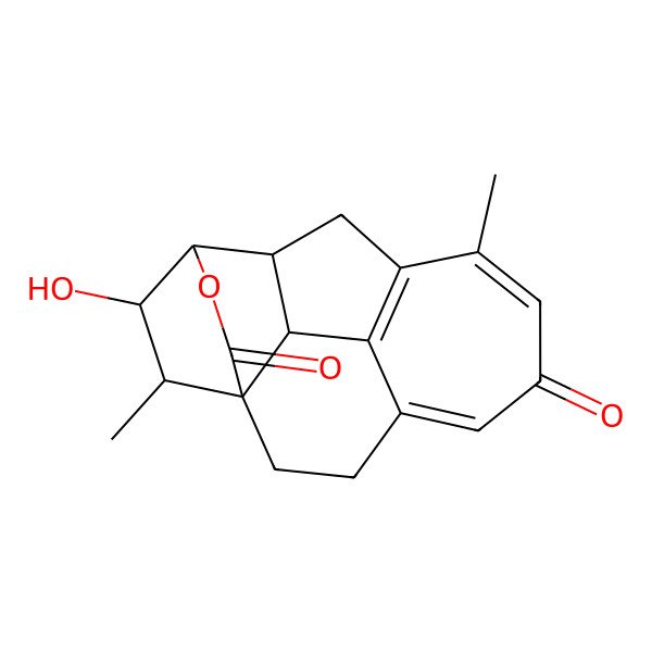 2D Structure of (12S,17S)-17-hydroxy-8,16-dimethyl-14-oxapentacyclo[11.2.2.19,12.01,11.04,10]octadeca-4,7,9-triene-6,15-dione