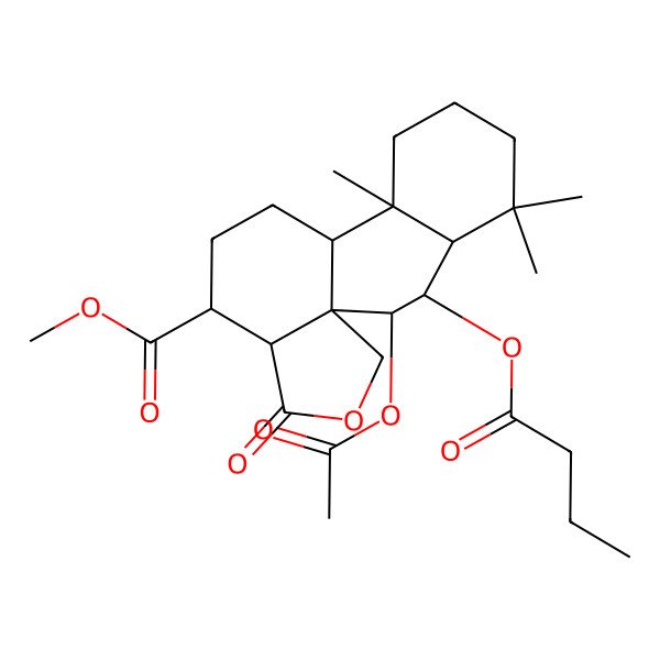 2D Structure of Methyl 2-acetyloxy-3-butanoyloxy-5,5,9-trimethyl-15-oxo-16-oxatetracyclo[8.7.0.01,14.04,9]heptadecane-13-carboxylate