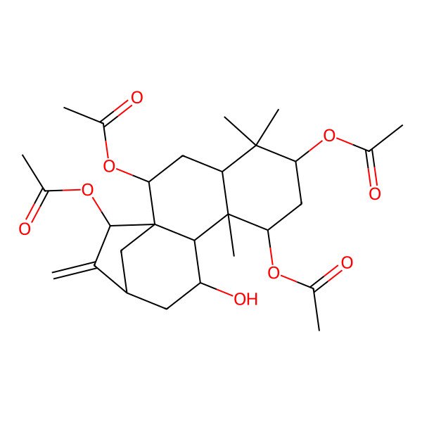 2D Structure of (6,8,15-Triacetyloxy-11-hydroxy-5,5,9-trimethyl-14-methylidene-2-tetracyclo[11.2.1.01,10.04,9]hexadecanyl) acetate