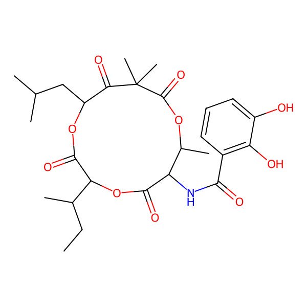 2D Structure of N-[(6S,7R)-3-butan-2-yl-7,10,10-trimethyl-12-(2-methylpropyl)-2,5,9,11-tetraoxo-1,4,8-trioxacyclododec-6-yl]-2,3-dihydroxybenzamide