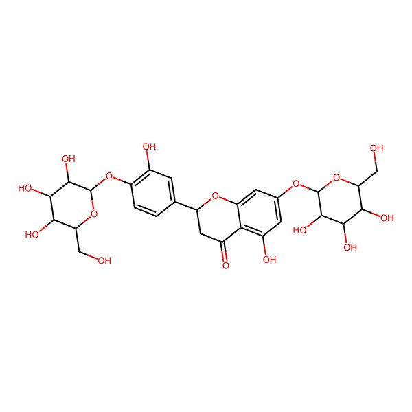 2D Structure of 5-Hydroxy-2-[3-hydroxy-4-[3,4,5-trihydroxy-6-(hydroxymethyl)oxan-2-yl]oxyphenyl]-7-[3,4,5-trihydroxy-6-(hydroxymethyl)oxan-2-yl]oxy-2,3-dihydrochromen-4-one