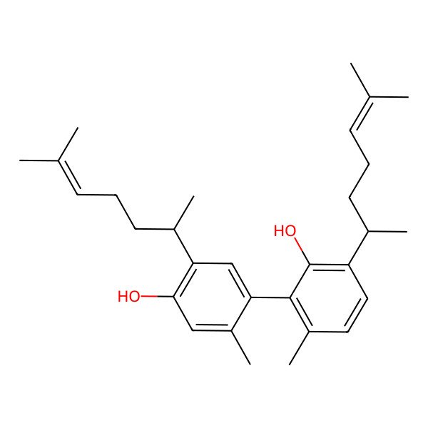 2D Structure of 2-[4-hydroxy-2-methyl-5-[(2S)-6-methylhept-5-en-2-yl]phenyl]-3-methyl-6-[(2S)-6-methylhept-5-en-2-yl]phenol