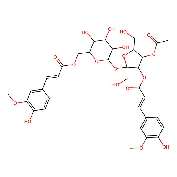 2D Structure of [(2S,3S,4S,5R,6R)-6-[(2S,3S,4R,5R)-4-acetyloxy-3-[(E)-3-(4-hydroxy-3-methoxyphenyl)prop-2-enoyl]oxy-2,5-bis(hydroxymethyl)oxolan-2-yl]oxy-3,4,5-trihydroxyoxan-2-yl]methyl (E)-3-(4-hydroxy-3-methoxyphenyl)prop-2-enoate