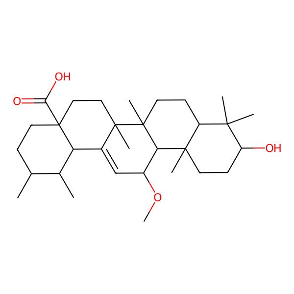 2D Structure of 10-hydroxy-13-methoxy-1,2,6a,6b,9,9,12a-heptamethyl-2,3,4,5,6,6a,7,8,8a,10,11,12,13,14b-tetradecahydro-1H-picene-4a-carboxylic acid