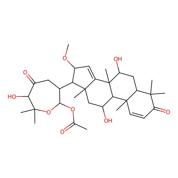 2D Structure of [(2R,3S,6R)-3-[(5R,7R,8R,9R,10S,11R,13R,16R,17R)-7,11-dihydroxy-16-methoxy-4,4,8,10,13-pentamethyl-3-oxo-5,6,7,9,11,12,16,17-octahydrocyclopenta[a]phenanthren-17-yl]-6-hydroxy-7,7-dimethyl-5-oxooxepan-2-yl] acetate