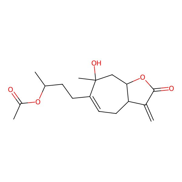 2D Structure of [(2R)-4-[(3aR,7R,8aR)-7-hydroxy-7-methyl-3-methylidene-2-oxo-3a,4,8,8a-tetrahydrocyclohepta[b]furan-6-yl]butan-2-yl] acetate