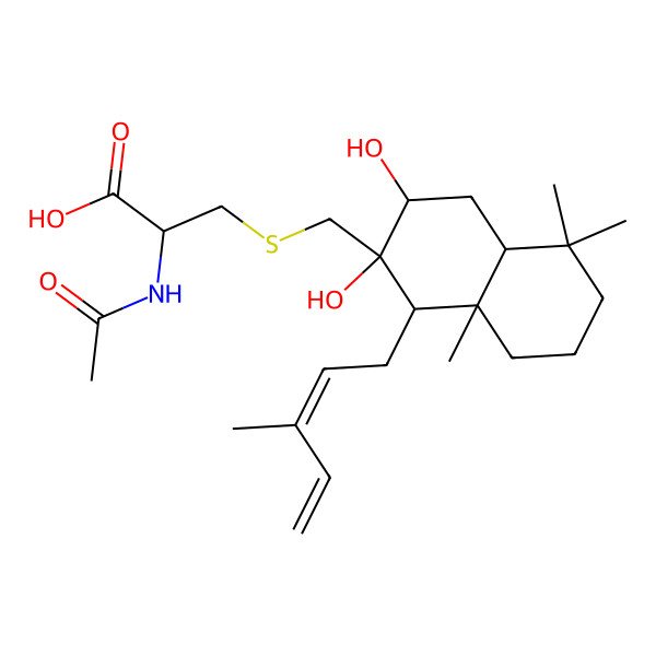 2D Structure of 2-acetamido-3-[[2,3-dihydroxy-5,5,8a-trimethyl-1-(3-methylpenta-2,4-dienyl)-3,4,4a,6,7,8-hexahydro-1H-naphthalen-2-yl]methylsulfanyl]propanoic acid