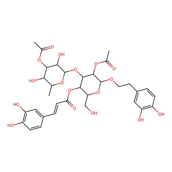 2D Structure of [(2R,3R,4S,5R,6R)-5-acetyloxy-4-[(2S,3R,4R,5S,6S)-4-acetyloxy-3,5-dihydroxy-6-methyloxan-2-yl]oxy-6-[2-(3,4-dihydroxyphenyl)ethoxy]-2-(hydroxymethyl)oxan-3-yl] (E)-3-(3,4-dihydroxyphenyl)prop-2-enoate