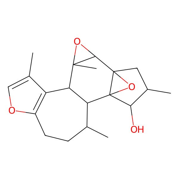 2D Structure of 4,7,13,17-Tetramethyl-3,9,19-trioxahexacyclo[13.3.1.01,15.02,4.05,14.06,10]nonadeca-6(10),7-dien-16-ol