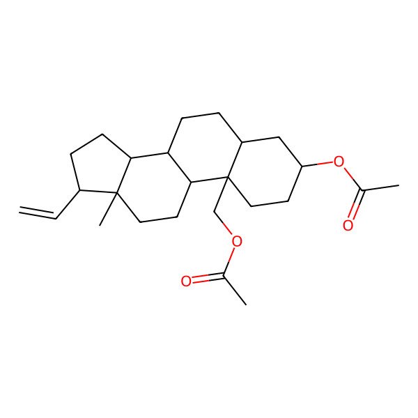 2D Structure of [(3S,5S,8S,9S,10R,13R,14S,17R)-3-acetyloxy-17-ethenyl-13-methyl-2,3,4,5,6,7,8,9,11,12,14,15,16,17-tetradecahydro-1H-cyclopenta[a]phenanthren-10-yl]methyl acetate