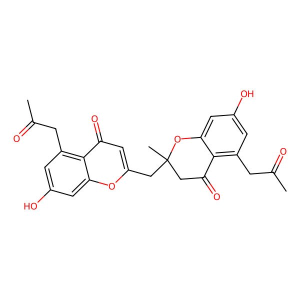 2D Structure of 7-hydroxy-2-[[(2R)-7-hydroxy-2-methyl-4-oxo-5-(2-oxopropyl)-3H-chromen-2-yl]methyl]-5-(2-oxopropyl)chromen-4-one