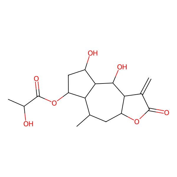 2D Structure of [(5R,5aR,8aS,9aS)-8,9-dihydroxy-5-methyl-1-methylidene-2-oxo-3a,4,5,5a,6,7,8,8a,9,9a-decahydroazuleno[6,5-b]furan-6-yl] 2-hydroxypropanoate