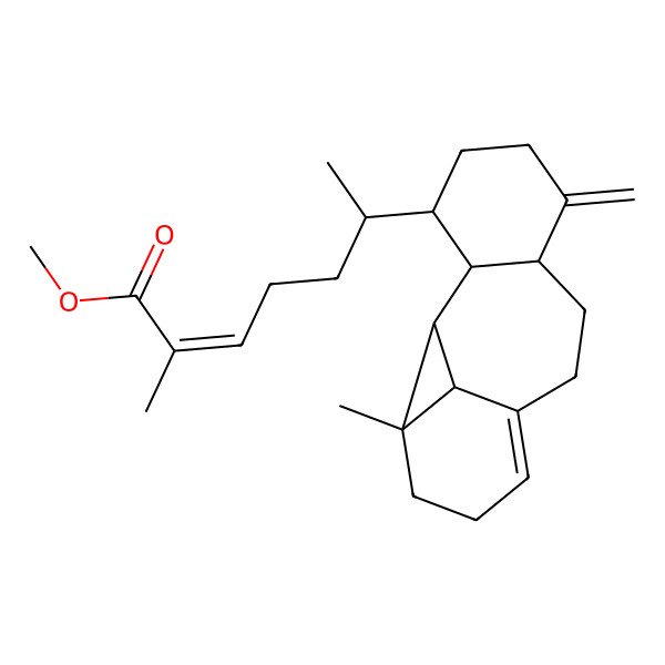 2D Structure of methyl (E,6S)-2-methyl-6-[(1S,2R,3R,4R,11S,15S)-4-methyl-12-methylidene-15-tetracyclo[9.4.0.02,4.03,8]pentadec-7-enyl]hept-2-enoate