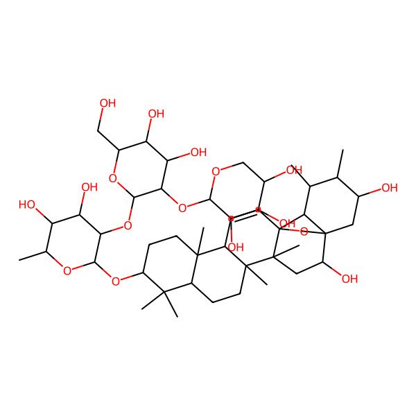 2D Structure of (2S,3R,4S,5R)-2-[(2S,3R,4S,5S,6R)-2-[(2R,3R,4S,5R,6R)-2-[[(1S,2R,4S,5R,8R,10S,13S,14R,17R,18R,19S,20S,21S)-2,21-dihydroxy-4,5,9,9,13,19,20-heptamethyl-24-oxahexacyclo[15.5.2.01,18.04,17.05,14.08,13]tetracos-15-en-10-yl]oxy]-4,5-dihydroxy-6-methyloxan-3-yl]oxy-4,5-dihydroxy-6-(hydroxymethyl)oxan-3-yl]oxyoxane-3,4,5-triol